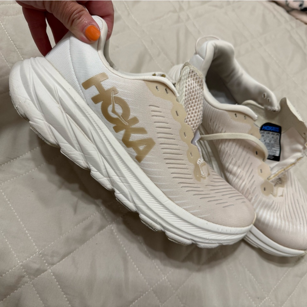 Hoka Cream and White Athletic Shoes